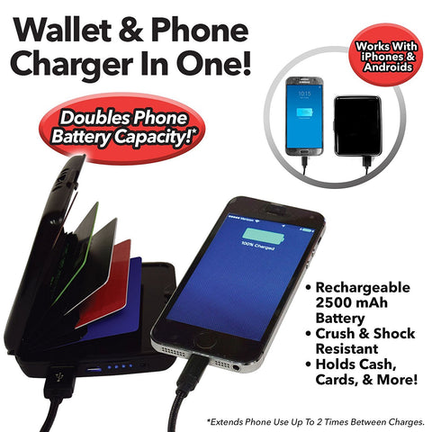 Atomic Charge Wallet Portable Battery Power Bank, Bifold Wallet with RFID Protection & Security
