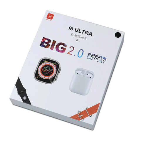 i8 Ultra Series 8 Big 2.0 Infinite Display Sport Fitness Tracker Smartwatch + Earphone