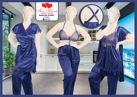 2 Hearts Silk Night suit for women Blue (Model JE-4001)