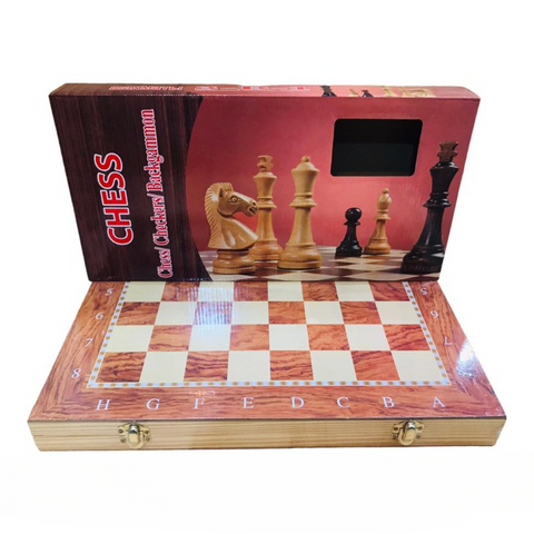 Chess+Checkers+Backgammon Wooden Folding 3 In 1 Large Size