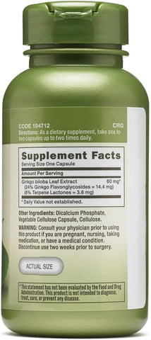 GNC Ginkgo Biloba 60mg 100 Capsules