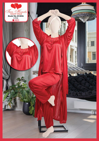 2 Hearts Silk Night suit for women red (Model JE-8036)