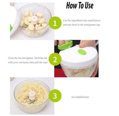 Spin Chopper, Vegetable and Fruits Cutter with 3 Blades
