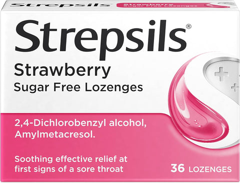 Strepsils Strawberry Sugar Free Lozenges 36s