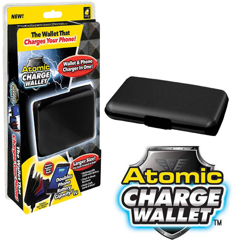 Atomic Charge Wallet Portable Battery Power Bank, Bifold Wallet with RFID Protection & Security