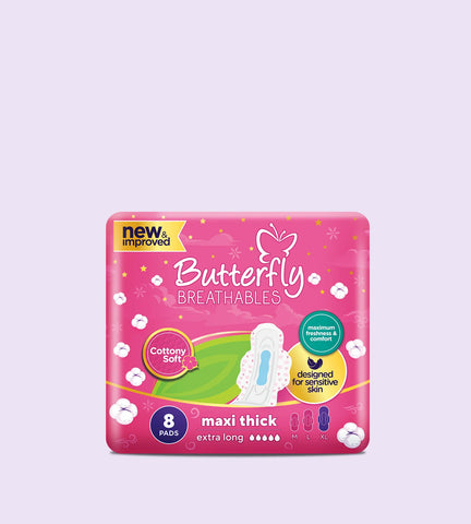 Butterfly Sanitary Napkins Breathables Maxi Thick Extra Long 8Pcs