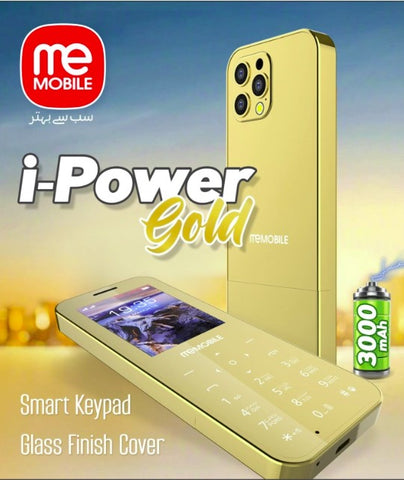 meMobile iPower Gold Keypad Mobile Dual SIM 3000mah Battery | Smart Camera | Powerful Torch