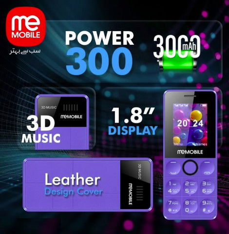 meMobile Power 300 Keypad Mobile Dual SIM | 3000 mAh Big Battery 1.8'' Display | Wireless FM | Smart Camera 1 Year Warranty