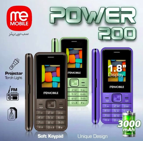 meMobile Power 200 Keypad Mobile | 1.8-Inch Display | Dual SIM | 3000 mAh Battery | Auto Call Recording | PTA Approved | 1-Year Warranty