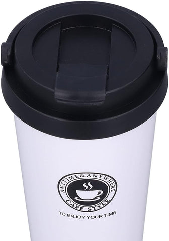 500ML Insulated Mug Cup White - Coffee Tumbler - with Safety Lock, Gold Color, Hot n Cold