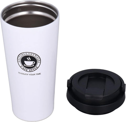 500ML Insulated Mug Cup White - Coffee Tumbler - with Safety Lock, Gold Color, Hot n Cold