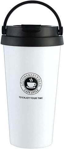 500ML Insulated Mug Cup White - Coffee Tumbler - with Safety Lock, Gold Color, Hot n Cold