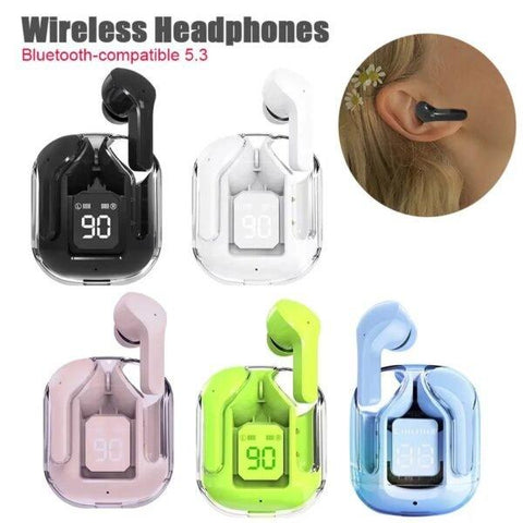 Wireless Bluetooth Headset Transparent Headphones LED Power With Digital Display