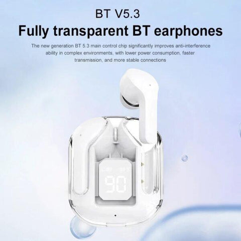 Wireless Bluetooth Headset Transparent Headphones LED Power With Digital Display