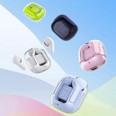 Wireless Bluetooth Headset Transparent Headphones LED Power With Digital Display