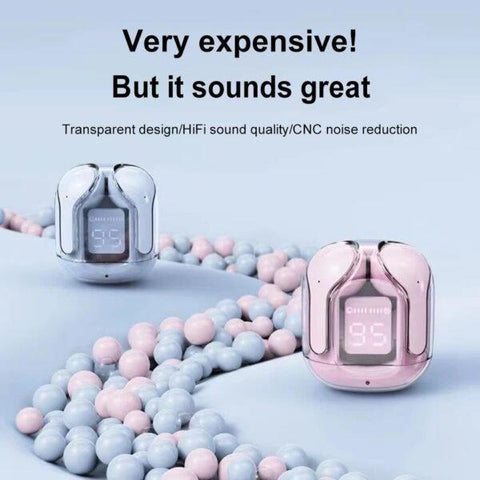Wireless Bluetooth Headset Transparent Headphones LED Power With Digital Display