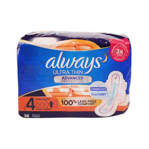 Always Sanitary Pads Overnith Ultra Thin Size 4 38Pc