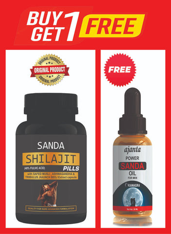 Shilajit Gold Premium Vitality Ayurvedic Supplement For Men 30 Capsules And Sanda Oil