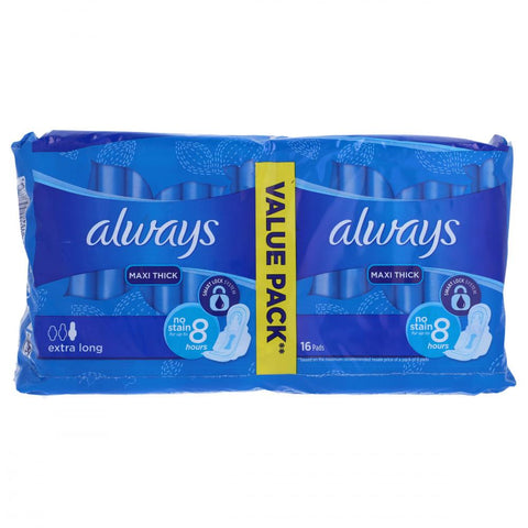 Always Pads Maxi Thick Value Pack Extra Long 16Pc Pack