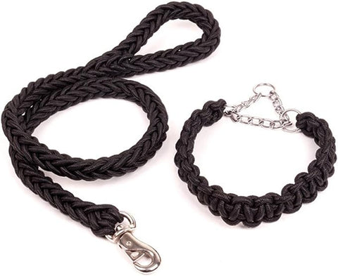 Heavy Duty Thick Round Rope Braided Leash With Collar