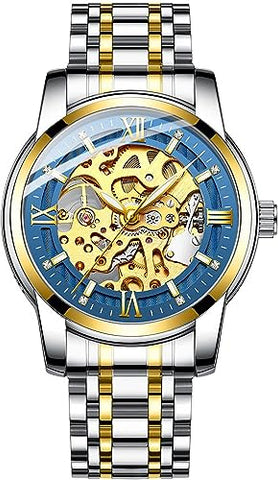 TEINTOP Men's Watch Skeleton Mask Automatic Mechanical Stainless Steel Band