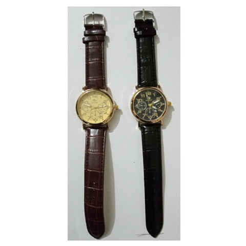 Mens Fashionable Stylish Watch With High Quality Black/Brown Leather Straps Wrist Watch For Boys & Mens High Quality Watch Pack Of 2