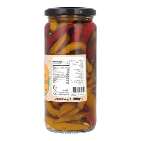 Best Day Hot Chillies In Brine And Vinegar 470 Gm
