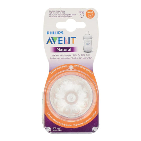 Philips Avent Teats Flow Natural Thick Feed 2Pc 6M+ Scf656