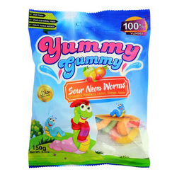 Yummy Gummy Jelly Sour Neon Worms Bag 150 Gm