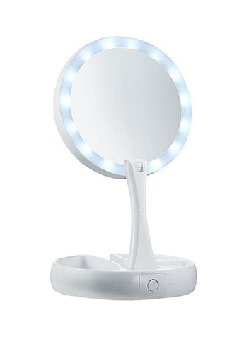 Foldable Magnification Makeup Mirror 8 With Led Light White