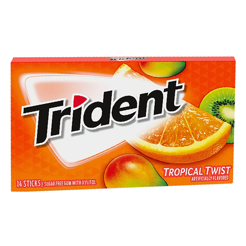 Trident Bubble Gum Tropical Twist Sugar Free 14  Sticks