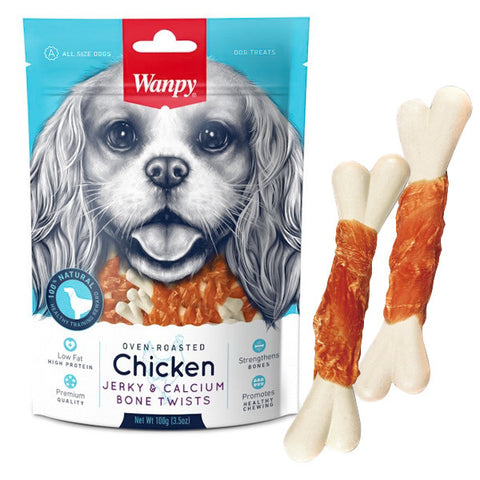 Wanpy Dog Treat Chicken Jerky & Calcium Bone Twists