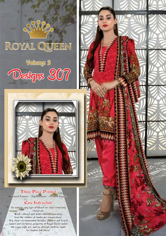 Pack Of 3 Royal Queen Women Unstitched 3 Piece Printed Suit