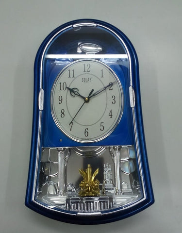 Solar Analog Blue Pendulum Plastic Wall Clock For Home