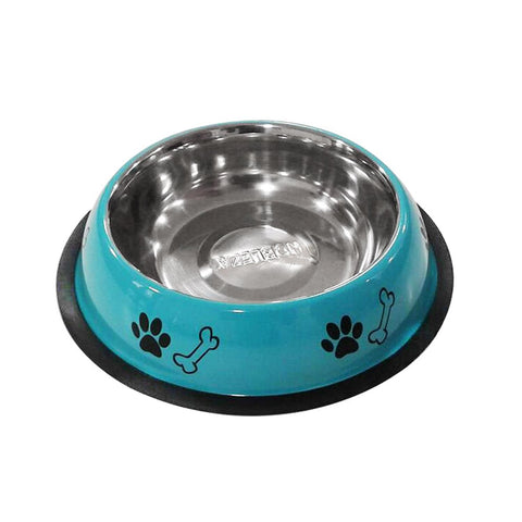 Plastic Pet Food Bowls With Rubber Base Colored