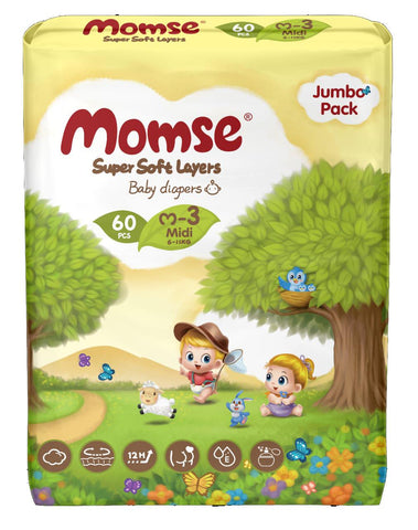Momse Diapers Jumbo Pack Medium 60Pcs